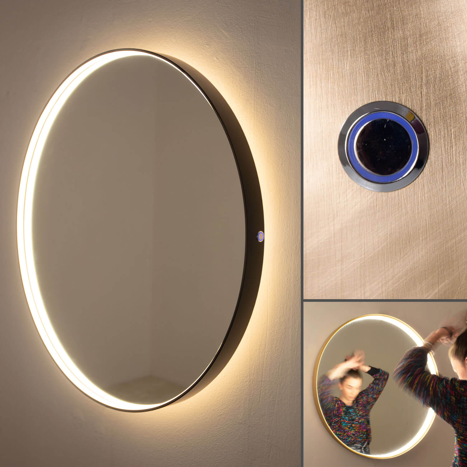 Round brass mirror with LED lighting