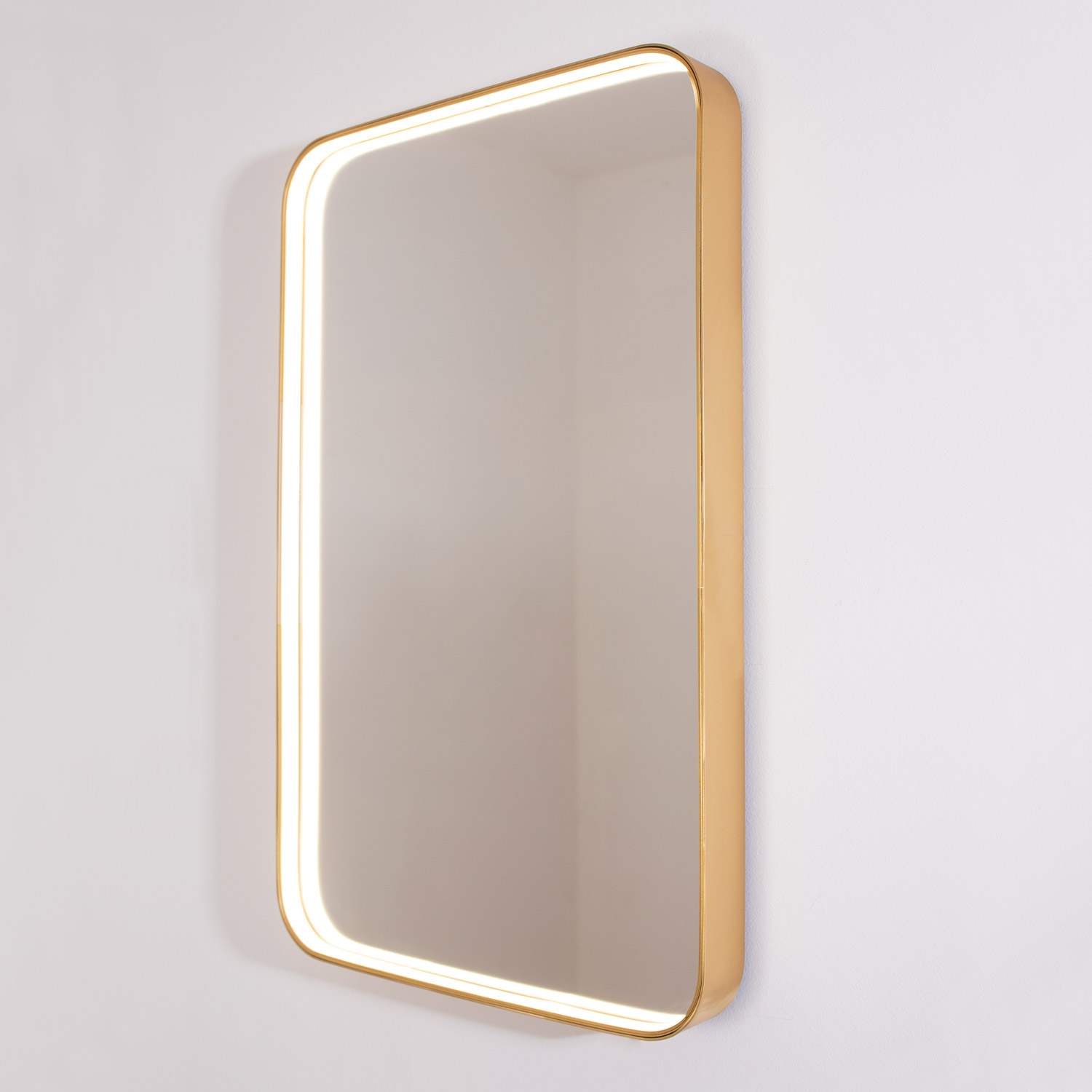 Rectangular brass mirror with light