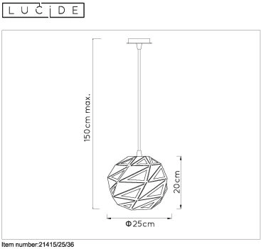 LU 21415/25/36 Lucide MALUNGA - Pendant light - Ø 25 cm - 1xE27 - Grey
